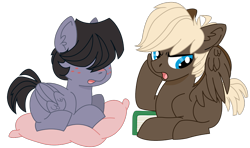 Size: 1301x768 | Tagged: safe, artist:dbkit, character:dumbbell, character:quarterback, species:pony, g4, my little pony: friendship is magic, colt, grumpy, hair over eyes, implied rainbow dash, implied shipping, male, pillow, score, story in the source, story included, younger