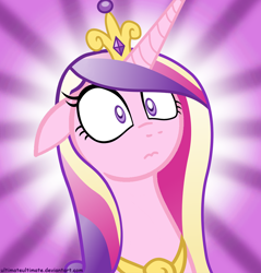 Size: 1000x1045 | Tagged: safe, artist:zantyarz, character:princess cadance, species:alicorn, species:pony, 3:, bust, female, floppy ears, mare, reaction image, shock, shocked, solo, sunburst background, surprise face, surprised, wide eyes