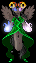 Size: 900x1572 | Tagged: safe, artist:amazing-artsong, species:pegasus, species:pony, cloak, clothing, glowing eyes, homestuck, horns, ponified, the handmaid