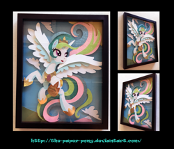 Size: 1325x1132 | Tagged: safe, artist:the-paper-pony, character:princess celestia, craft, female, flying, shadowbox, solo