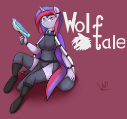 Size: 3138x2938 | Tagged: safe, artist:wolfy-pony, species:anthro, species:unguligrade anthro, assassin, boots, cape, clothing, crossbow, female, princess platinum, side slit, socks, solo, thigh highs