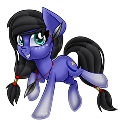 Size: 4000x4000 | Tagged: safe, artist:partylikeanartist, oc, oc only, oc:blue moon, species:earth pony, species:pony, absurd resolution, cute, feather, female, gradient hooves, grin, headband, heart eyes, looking at you, mare, necklace, ocbetes, ponytail, raised hoof, raised leg, running, simple background, smiling, solo, squee, tattoo, transparent background, wingding eyes