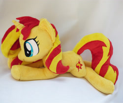 Size: 4128x3456 | Tagged: safe, artist:epicrainbowcrafts, character:sunset shimmer, species:pony, species:unicorn, absurd resolution, beanie (plushie), irl, photo, plushie, prone, solo