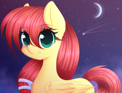 Size: 1280x979 | Tagged: safe, artist:fluffymaiden, oc, oc only, oc:shooting star, moon, night, shooting star, solo