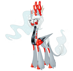 Size: 1399x1353 | Tagged: safe, artist:australian-senior, species:alicorn, species:kirin, species:pony, alternate universe, antlers, colored hooves, colored sclera, kirindos, oracle turret, ponified, portal (valve), portal 2, red eyes, scales, simple background, solo, transparent background, turret, unshorn fetlocks