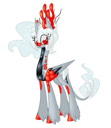 Size: 1196x1387 | Tagged: safe, artist:australian-senior, oc, oc only, oc:kathryn invictus, species:alicorn, species:kirin, species:pony, alternate universe, antlers, colored hooves, colored sclera, kirindos, leonine tail, ponified, portal (valve), red eyes, scales, simple background, solo, transparent background, turret, unshorn fetlocks