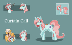 Size: 3537x2235 | Tagged: safe, artist:vindhov, oc, oc only, oc:bumblebee, oc:curtain call, parent:fluttershy, parent:ponet, parents:ponetshy, species:bird, species:pony, species:unicorn, brothers, descriptive noise, duo, eyes closed, horse noises, male, meme, music notes, noogie, offspring, reference sheet, robin, siblings, simple background, stallion, teal background