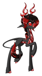 Size: 1024x1841 | Tagged: safe, artist:australian-senior, oc, oc only, oc:johanna invictus, species:alicorn, species:kirin, species:pony, alternate universe, anger core, antlers, colored hooves, colored sclera, kirindos, leonine tail, ponified, portal (valve), portal 2, red eyes, scales, simple background, solo, transparent background