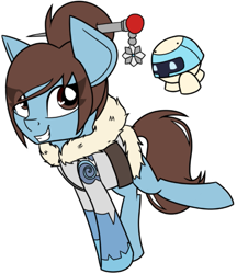 Size: 715x829 | Tagged: safe, artist:partylikeanartist, bun, clothing, coat, crossover, hair bun, heart eyes, jacket, looking away, mei, overwatch, pin, ponified, simple background, smiling, solo, wingding eyes, wip