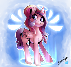 Size: 1280x1197 | Tagged: safe, artist:sourspot, character:princess cadance, cute, cutedance, female, halo, signature, smiling, solo