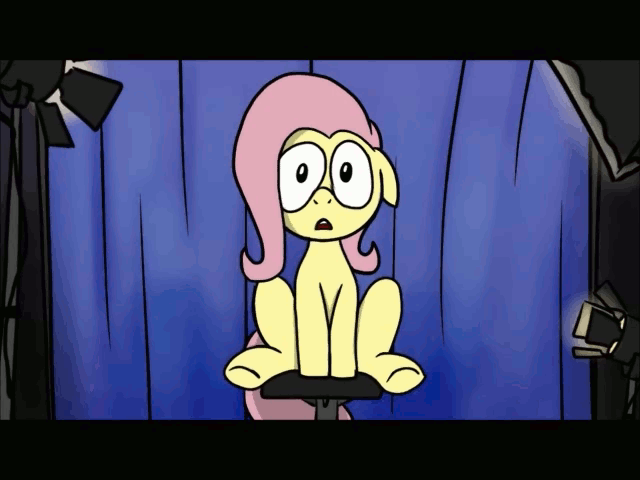 Size: 640x480 | Tagged: safe, artist:petirep, character:fluttershy, animated, camera, female, interview, scared, shivering, stage fright