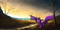 Size: 14400x7200 | Tagged: safe, artist:auroriia, character:twilight sparkle, character:twilight sparkle (alicorn), species:alicorn, species:pony, absurd resolution, crepuscular rays, female, musical instrument, saxophone, scenery, solo, twilight (astronomy)