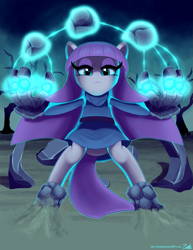 Size: 1275x1650 | Tagged: safe, artist:zelc-face, character:maud pie, clothing, earth pony magic, earthbending, female, levitation, looking at you, magic, signature, solo, telekinesis