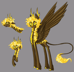 Size: 1024x1001 | Tagged: safe, artist:australian-senior, oc, oc only, oc:cosmo invictus, species:alicorn, species:dracony, species:kirin, species:pony, alternate universe, antlers, colored hooves, colored sclera, golden eyes, gray background, hybrid, kirindos, leonine tail, portal, portal (valve), portal 2, scales, simple background, sketch, sketch dump, solo, space core, unshorn fetlocks