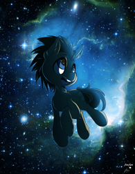 Size: 1024x1311 | Tagged: safe, artist:neoncel, artist:sourspot, character:doctor whooves, character:time turner, species:pony, collaboration, male, nebula, open mouth, smiling, solo, space, stallion, stars