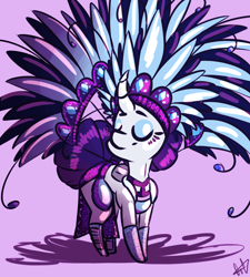 Size: 1800x2000 | Tagged: safe, artist:ogaraorcynder, character:rarity, species:pony, species:unicorn, brazil, clothing, dress, eyes closed, fabulous, face paint, female, mare, signature, smiling, solo