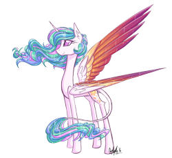 Size: 1793x1643 | Tagged: safe, artist:australian-senior, character:princess celestia, species:pony, alternate universe, colored wings, colored wingtips, doodle, female, kirindos, leonine tail, mare, redesign, simple background, solo, transparent background