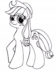 Size: 1969x2494 | Tagged: safe, artist:malamol, character:applejack, female, monochrome, simple background, solo, white background