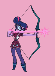 Size: 1100x1500 | Tagged: safe, artist:khuzang, character:twilight sparkle, character:twilight sparkle (scitwi), species:eqg human, my little pony:equestria girls, archer, arrow, bow (weapon), bow and arrow, female, solo, weapon