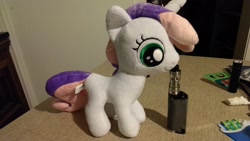 Size: 2688x1520 | Tagged: safe, artist:onlyfactory, character:sweetie belle, bootleg, doll, electronic cigarette, exploitation, irl, photo, plushie, toy, vape, vaping