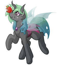 Size: 3100x3500 | Tagged: safe, artist:amazing-artsong, oc, oc only, oc:ame, species:changeling, apple, food, solo