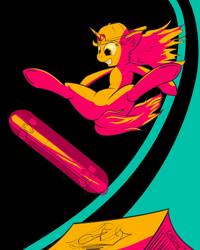 Size: 1600x2000 | Tagged: safe, artist:cheshiresdesires, character:lyra heartstrings, species:pony, species:unicorn, abstract background, baseball cap, clothing, female, hat, jumping, ramp, skateboard, solo