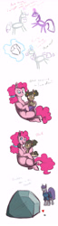 Size: 2480x9648 | Tagged: safe, artist:vindhov, character:boulder, character:maud pie, character:pinkie pie, character:rarity, character:tom, character:twilight sparkle, oc, oc:sulphur pie, parent:pinkie pie, parent:trouble shoes, parents:trouble pie, species:earth pony, species:pony, book, comic, female, filly, heart, magic, mother and daughter, offspring, reading, shipping, simple background, stick figure, story time, white background