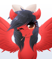 Size: 2800x3200 | Tagged: safe, artist:fluffymaiden, oc, oc only, oc:star spicer, species:pegasus, species:pony, hair bow, red and black oc, solo