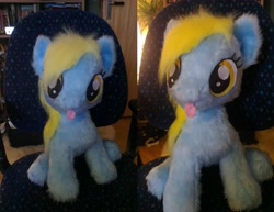 Size: 3432x2656 | Tagged: safe, artist:epicrainbowcrafts, character:derpy hooves, blep, cute, female, filly, fluffy, irl, photo, plushie, smiling, solo, tongue out