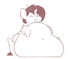 Size: 1280x1053 | Tagged: safe, artist:nom-sympony, oc, oc only, oc:chrom, fat, monochrome, obese, solo, stuffed, tongue out