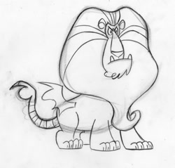 Size: 900x862 | Tagged: safe, artist:lauren faust, behind the scenes, color me, concept art, lineart, male, manny roar, manticore, monochrome, sketch, solo, what could have been