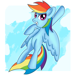 Size: 1800x1800 | Tagged: safe, artist:atmosseven, character:rainbow dash, species:pegasus, species:pony, cloud, female, flying, mare, sky, smiling, solo, spread wings, wings