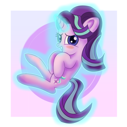 Size: 1800x1800 | Tagged: safe, artist:atmosseven, character:starlight glimmer, species:pony, species:unicorn, blushing, cute, female, glimmerbetes, glowing horn, levitation, magic, mare, self-levitation, smiling, solo, telekinesis