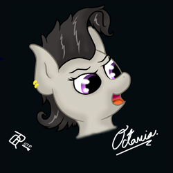 Size: 2000x2000 | Tagged: safe, artist:quicktimepony, derpibooru original, character:octavia melody, alternate hairstyle, black background, bust, female, mirror universe, open mouth, piercing, portrait, rocktavia, simple background, smiling, solo