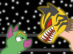 Size: 1129x850 | Tagged: safe, artist:combatkaiser, cherry blossom (idw), cowl, crossover, mask, mystery mare, ponified, pro wrestling, this will end in tears and/or death, tiger mask w, yellow devil