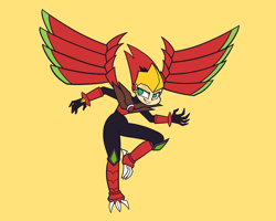 Size: 1500x1200 | Tagged: safe, artist:khuzang, character:sunset shimmer, species:phoenix, my little pony:equestria girls, armor, claws, crossover, falzar, female, mecha, megaman, megaman battle network, solo