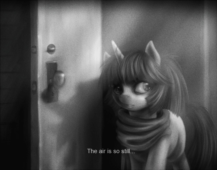 Size: 750x589 | Tagged: safe, artist:ventious, oc, oc only, oc:lumi, species:pony, species:unicorn, animated, clothing, diary of lumi, gif, grayscale, monochrome, scarf, solo, static