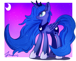 Size: 2200x1760 | Tagged: safe, artist:atmosseven, character:princess luna, female, moon, night, solo, stars