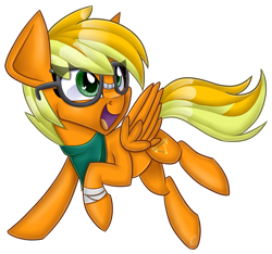 Size: 3932x3683 | Tagged: safe, artist:partylikeanartist, oc, oc only, oc:fletcher, species:pegasus, species:pony, bandage, bandana, clothing, female, glasses, high res, hipster, leaping, looking back, scarf, simple background, solo, transparent background, wingding eyes