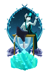 Size: 3850x5950 | Tagged: safe, artist:pixel-prism, oc, oc only, oc:snowfield, species:anthro, species:pony, species:unguligrade anthro, species:unicorn, flower, hair over one eye, hourglass, ice, ice sculpture, magic, simple background, solo, transparent background, vine