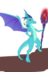 Size: 600x900 | Tagged: safe, artist:d-lowell, character:princess ember, species:dragon, episode:gauntlet of fire, g4, my little pony: friendship is magic, bloodstone scepter, claws, dragon lord ember, dragon wings, dragoness, female, horns, solo, spread wings, wings