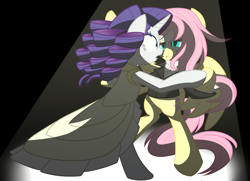 Size: 3600x2600 | Tagged: safe, artist:geraritydevillefort, character:fluttershy, character:rarity, species:pony, ship:rarishy, bipedal, clothing, crossover, dancing, eye contact, female, lesbian, looking at each other, phantom of the opera, shipping, spotlight