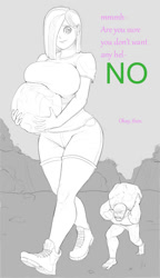 Size: 576x1002 | Tagged: safe, artist:maarthul, character:marble pie, oc, oc:anon, species:human, atlas, barefoot, breasts, busty marble pie, dialogue, feet, female, giantess, hair over one eye, humanized, macro, monochrome, muscles, rock, size difference, smaller male