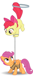 Size: 660x1498 | Tagged: safe, artist:stinkehund, character:apple bloom, character:scootaloo, species:pegasus, species:pony, applecopter, harness, loop-de-hoop, rope, simple background, this will end in tears and/or death and/or covered in tree sap, transparent background, vector