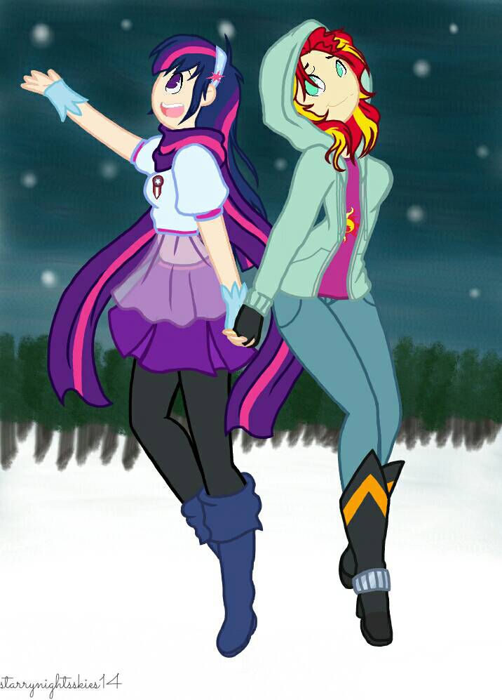 1322400 - safe, artist:blackgryph0n, artist:fightfoxfire,  artist:starrynightsskies14, character:sunset shimmer, character:twilight  sparkle, my little pony:equestria girls, alternate universe, asriel  dreemurr, base used, chara, clothing, crossover, duo ...