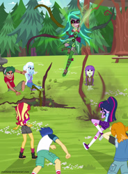 Size: 1730x2350 | Tagged: safe, artist:charliexe, character:flash sentry, character:gloriosa daisy, character:starlight, character:sunset shimmer, character:timber spruce, character:trixie, character:twilight sparkle, character:twilight sparkle (scitwi), species:eqg human, equestria girls:legend of everfree, g4, my little pony: equestria girls, my little pony:equestria girls, armpits, clothing, converse, fist, gaea everfree, magic, magical geodes, shoes, shorts, starlight, valhallen, vine