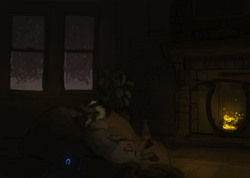 Size: 1600x1137 | Tagged: safe, artist:celestiawept, oc, oc only, oc:trance sequence, cozy, dark, fireplace, solo