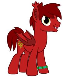 Size: 3254x4000 | Tagged: safe, artist:partylikeanartist, oc, oc only, oc:tune twister, species:bat pony, species:pony, bat pony oc, fangs, kandi, looking at you, on side, simple background, smiling, solo, transparent background