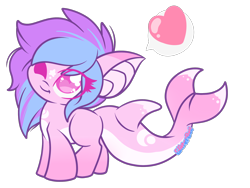 Size: 2246x1689 | Tagged: safe, artist:starlightlore, oc, oc only, oc:seatune serenade, species:pony, :t, colored pupils, dialogue, dolphin pony, female, filly, head tilt, heart, heart eyes, hybrid, looking at you, no pupils, one eye closed, original species, pictogram, signature, simple background, smiling, solo, speech bubble, starry eyes, transparent background, wingding eyes, wink