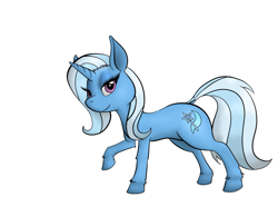 Size: 1169x826 | Tagged: safe, artist:darkhestur, character:trixie, species:pony, species:unicorn, dock, female, lidded eyes, looking at you, mare, raised hoof, simple background, smirk, solo, white background